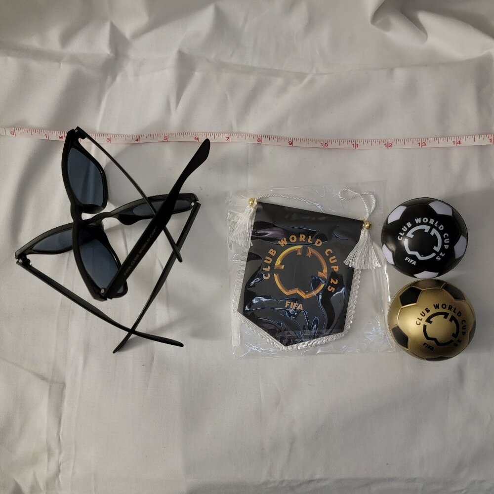 Lot of 5 FIFA 2025 Club World Cup Souvenirs Mini Banner Sunglasses Soccer Balls